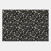 ブラックの花と葉の渦巻き ラッピングペーパーシート (正面)