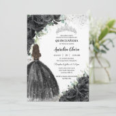 ブラックの花柄ドレス シルバー キンセアニエラ スイート16 XV 招待状 (スタンド正面)