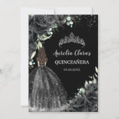 ブラックの花柄ドレス シルバー キンセアニエラ スイート16 XV 招待状 (裏面)