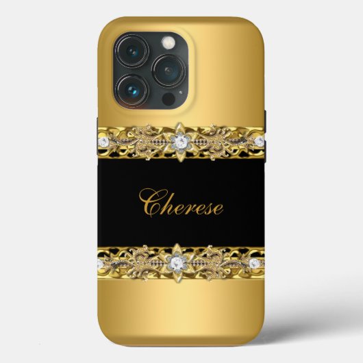 ブラックの花柄フェイクゴールドのiPhone Case-Mate iPhoneケース (裏面)