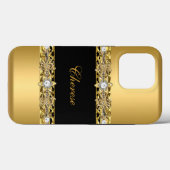 ブラックの花柄フェイクゴールドのiPhone Case-Mate iPhoneケース (裏面 (横))