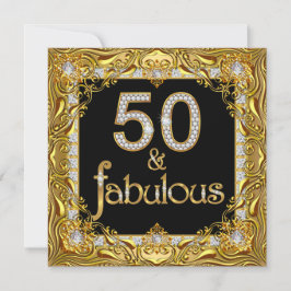 ブラックの誕生日パーティーに輝くゴールドダイヤモンドで華やかな50歳 招待状