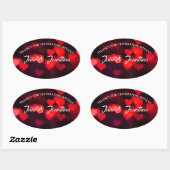 ブラックの赤いハートとカップルからの感謝 楕円形シール (シート)