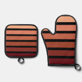 ブラックの赤ストライプ色の色合い 鍋つかみ&鍋敷きセット (正面)