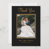 ブラックの金ゴールド上のフォト結婚サンキューカードスクリプト (正面)