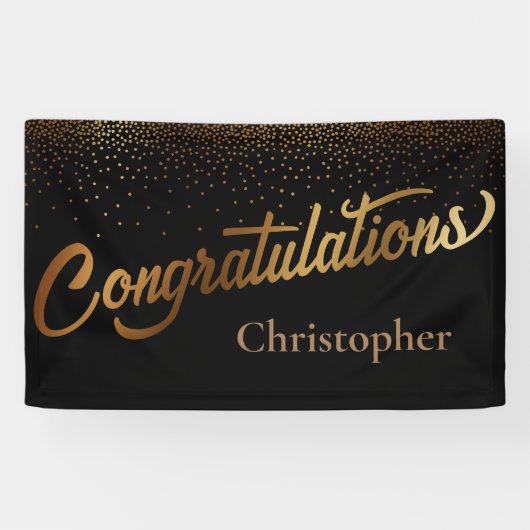 ブラックの金ゴールド紙吹雪おめでとう 横断幕 (横)