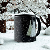 ブラックの雪の結晶 冬の水彩クリスマスツリー マグカップ