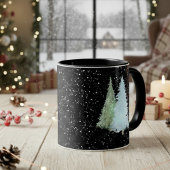 ブラックの雪の結晶 冬の水彩クリスマスツリー マグカップ