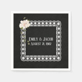 ブラックの革に施されたスクエアレース スタンダードカクテルナプキン