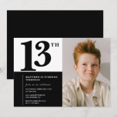 ブラックの13歳の誕生日招待状 エレガント シック 招待状 (正面/裏面)