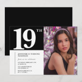 ブラックの19歳の誕生日招待状 女の子シックな写真 招待状 (正面/裏面)