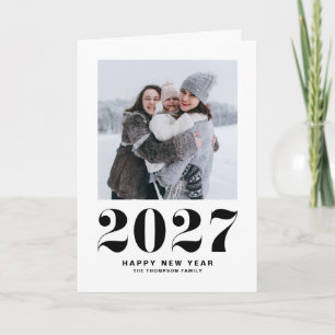 ブラックの2027年レトロタイポグラフィー新年フォト シーズンカード