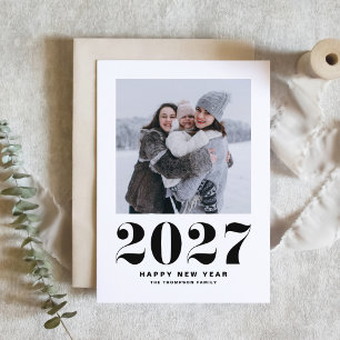 ブラックの2027年レトロタイポグラフィー新年フォト シーズンカード