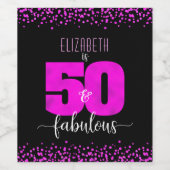 ブラックの50th素晴らしい誕生日ホットピンクのホイルドット ワインラベル (シングルラベル)