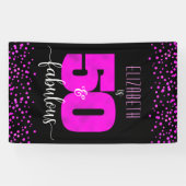 ブラックの50th素晴らしい誕生日ホットピンクのホイルドット 横断幕 (横)