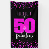 ブラックの50th素晴らしい誕生日ホットピンクのホイルドット 横断幕 (縦)