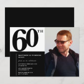 ブラックの60歳の誕生日招待状 エレガント シック 招待状 (正面/裏面)
