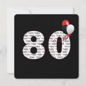 ブラックの80歳の誕生日おめでとう招待状 招待状 (正面)