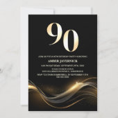 ブラックの90歳の誕生日パーティー モダンゴールドテキスト 招待状 (正面)