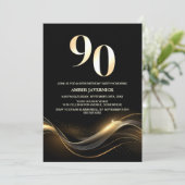 ブラックの90歳の誕生日パーティー モダンゴールドテキスト 招待状 (スタンド正面)