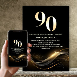 ブラックの90歳の誕生日パーティー モダンゴールドテキスト 招待状