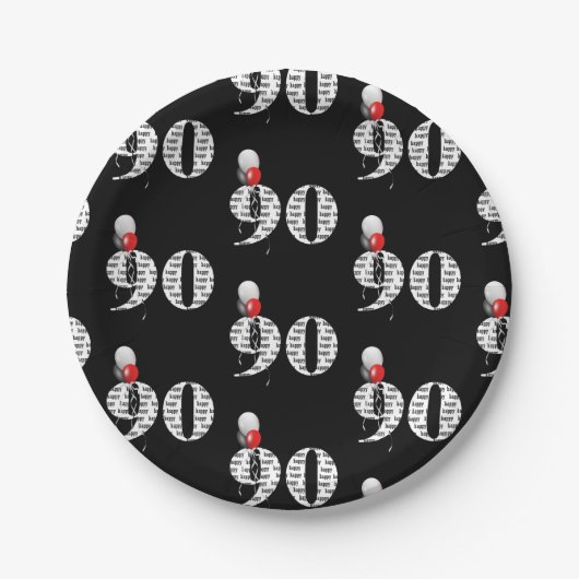 ブラックの90th誕生日パーティー風船 ペーパープレート (正面)