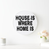 ブラックのHOUSE IS WHERE HOME IS文字 白背景 ラージ壁時計 (ホーム)