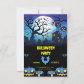 ブラックはっきりしたおよびブルーのハローウィンパーティ仮想 招待状 (正面)