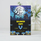 ブラックはっきりしたおよびブルーのハローウィンパーティ仮想 招待状 (スタンド正面)