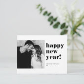 ブラックはっきりしたはっきりしたタイポグラフィハッピーニューイヤー写真 シーズンポストカード (スタンド正面)