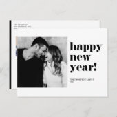 ブラックはっきりしたはっきりしたタイポグラフィハッピーニューイヤー写真 シーズンポストカード (正面/裏面)