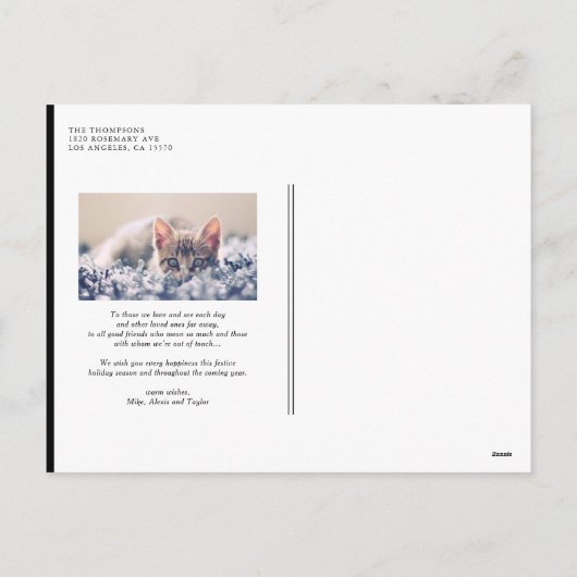 ブラックはっきりしたはっきりしたタイポグラフィハッピーニューイヤー写真 シーズンポストカード (裏面)