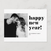 ブラックはっきりしたはっきりしたタイポグラフィハッピーニューイヤー写真 シーズンポストカード (正面)