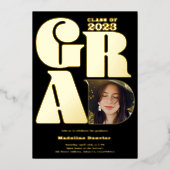 ブラックはっきりしたオーバーサイズのGrad 4写真2023卒業 箔招待状 (正面)