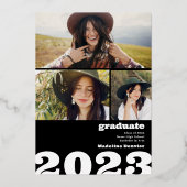 ブラックはっきりしたオーバーサイズのGrad 4写真2023卒業 箔招待状 (裏面)