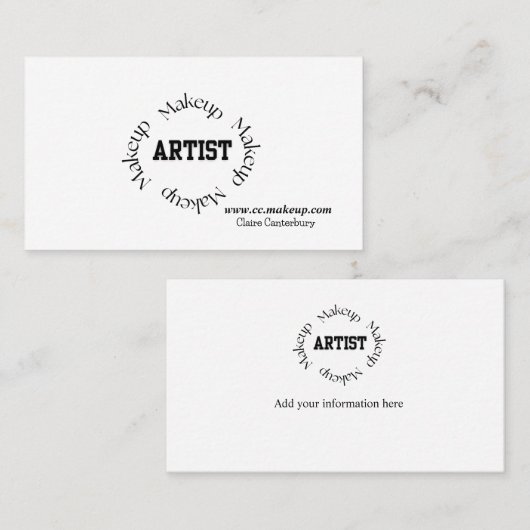 ブラックはっきりしたタイポグラフィメイクアップアーティスト 名刺 (正面/裏面)
