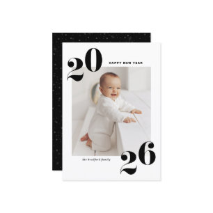 ブラックはっきりしたタイポグラフィ2025年年新年写真 シーズンカード