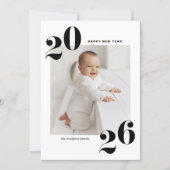 ブラックはっきりしたタイポグラフィ2025年年新年写真 シーズンカード (正面)