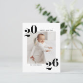 ブラックはっきりしたタイポグラフィ2025年年新年写真 シーズンポストカード (スタンド正面)