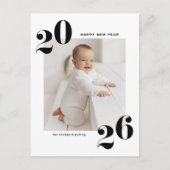 ブラックはっきりしたタイポグラフィ2025年年新年写真 シーズンポストカード (正面)