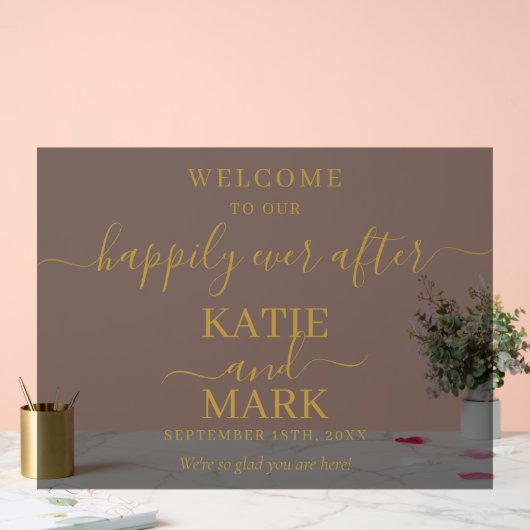 ブラックは歓迎の後ずっと幸せそうに霜を降ろした金ゴールド アクリルサイン (ウェディング)