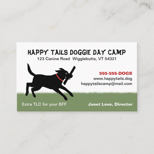 ブラックよくはしゃぐラブラドールレトリバー |犬のペットケア 名刺 (正面)