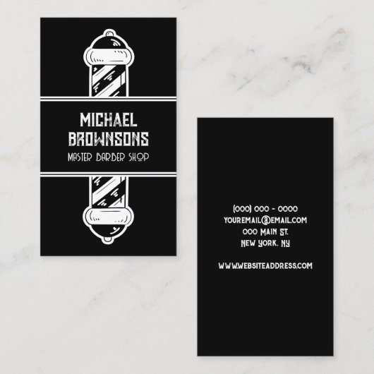 ブラックアイコニックモダンヴィンテージ理容師 名刺 (正面/裏面)