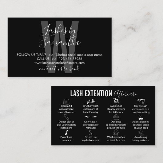 ブラックアイコンラッシュエクステンションアフターケア命令 名刺 (正面/裏面)