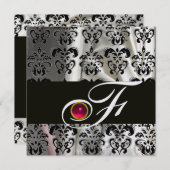 ブラックアイスシルクダマスククロス モノグラム ピンクルビー 招待状 (正面/裏面)