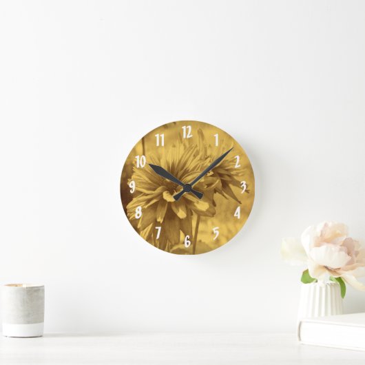 ブラックアイドスーザンデイジーフラワーインセピア ラウンド壁時計 (ホーム)