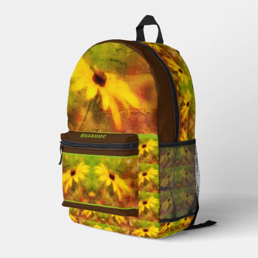 ブラックアイドスーザンデイジー動揺してパーソナライズされた プリントバックパック (裏面右端)