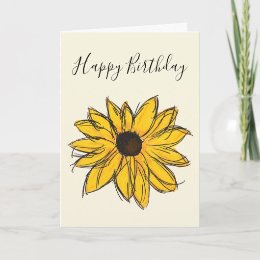 ブラックアイドスーザンフラワーイエローアンドブラウン誕生日 カード (正面)