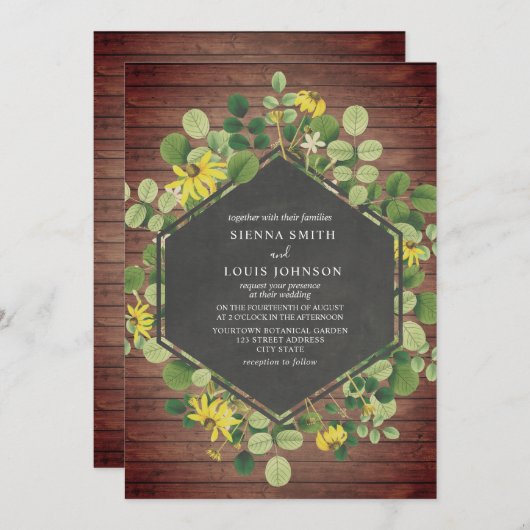 ブラックアイドスーザンワイルドフラワーウッドプラン結婚クズ 招待状 (正面/裏面)