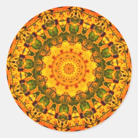 ブラックアイドスーザン抽象芸術フラワーアート ラウンドシール (正面)